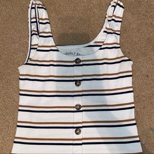 White, Brown and Blue tank top.